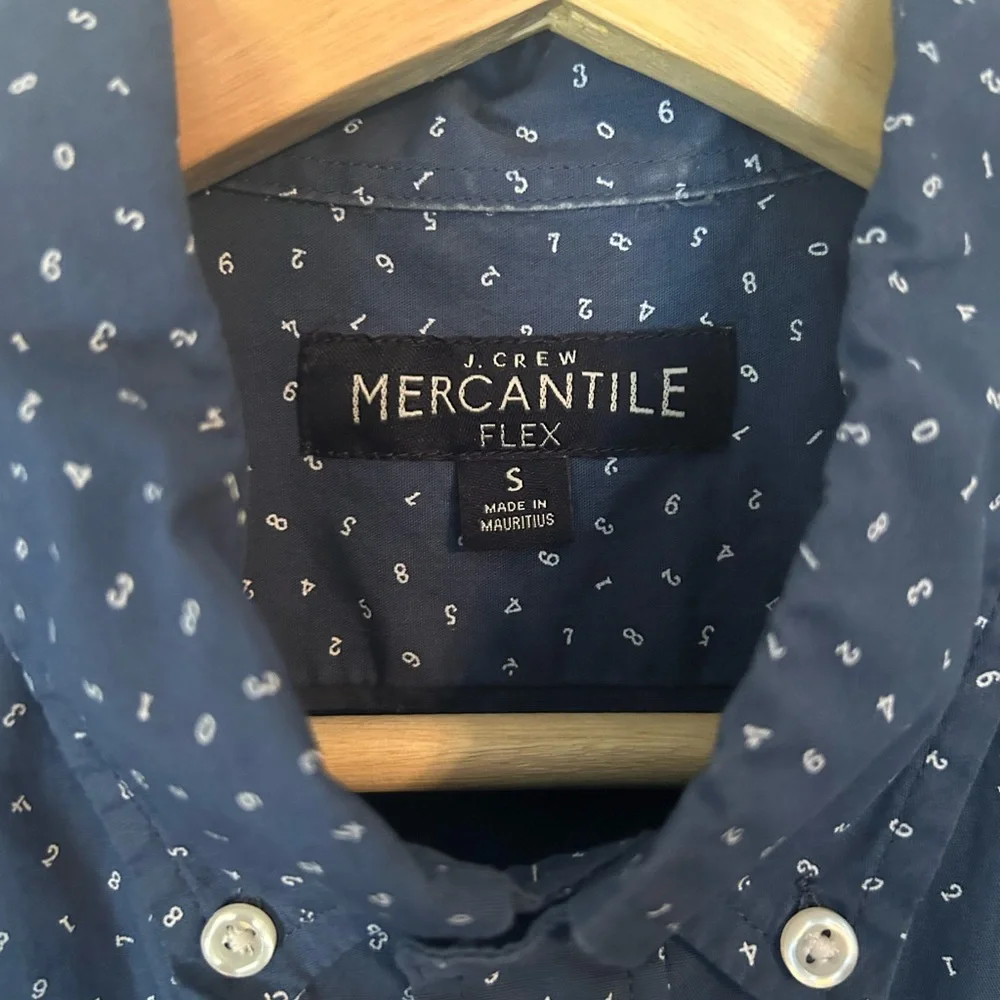 J.Crew Mercantile Flex‎ Button-Up Shirt Men’s Size S Blue Ditsy Numerical Print